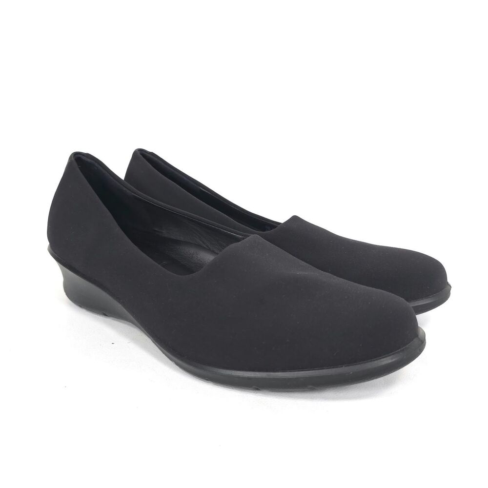ECCO Women's Shoes Black Comfort Wedge Slip On EU 39 US 8-8.5 Real Leather